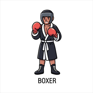 Boxer wearing boxing gloves and robe in ring vector illustration