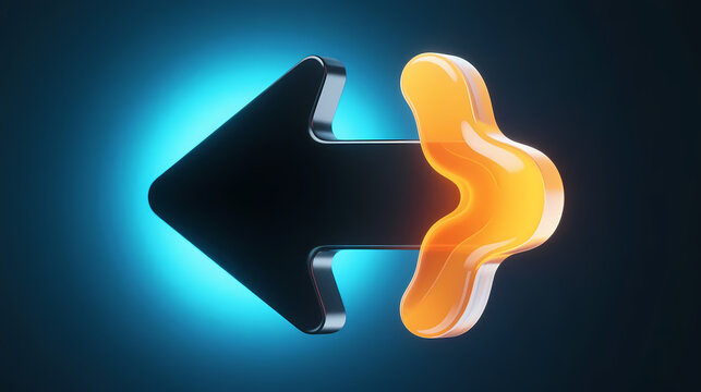 Abstract black arrow with orange liquid on blue gradient