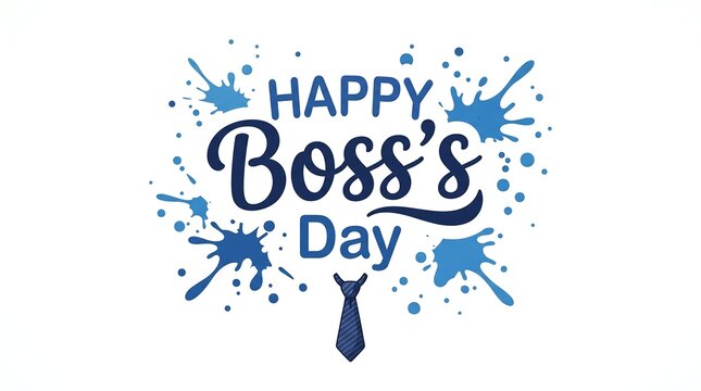 Happy boss's day text with splashes of blue ink and a tie icon boss s greeting celebration business appreciation