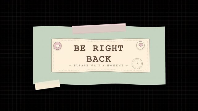 Aesthetic 4K motion design asset featuring cozy Japanese scrapbook style, pastel green and cream colors, Washi paper textures, and smooth slide transition for live stream BRB screens. 