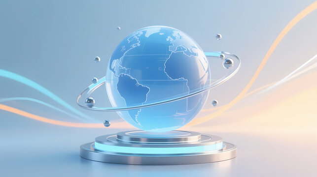 Blue transparent globe with silver orbit rings