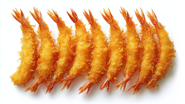 Golden crispy king prawn tempura in white background