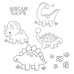 Cute Dinosaur Coloring Page with Hand Drawn Characters and Playful Lettering © Alsu Art