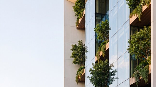 Modern Green Architecture Building Facade with Balcony Trees