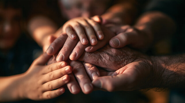 Multigenerational Family Hands Stacked Together in Unity