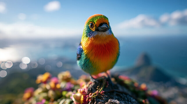 Colorful Exotic Bird Perched High Above Rio de Janeiro