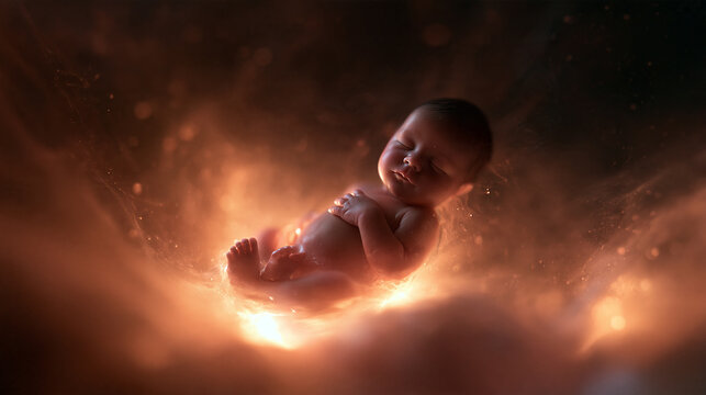Baby Floating in Glowing Ethereal Womb of Light
