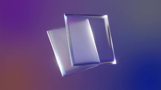 3D Abstract Glass Plates on Purple and Blue Gradient Background