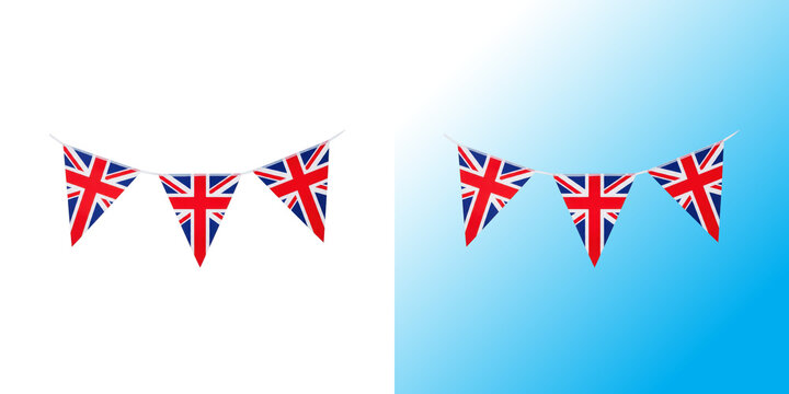 British union jack flag bunting hanging for celebration and party decoration