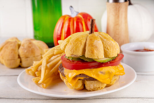 Pumpkin shaped burger