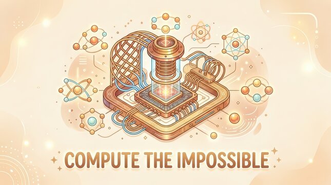 Futuristic Quantum Computer Processor with Atomic Structures and Data Flow, Compute the Impossible