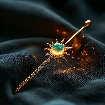 Sunburst magic wand with glowing orb.