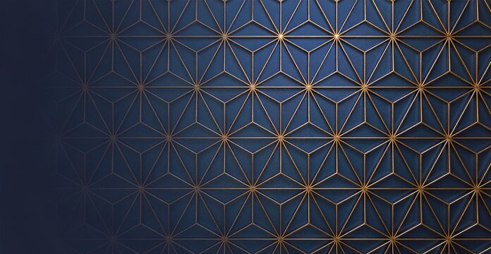 Sapphire Blue with Gold Triangle Tessellation Geometric Mosaic