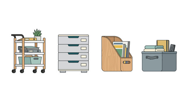 Home and office organization furniture storage icons set
