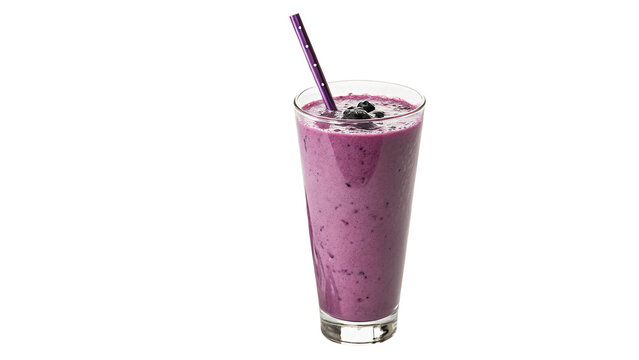 Glass of fresh cold purple berry smoothie milkshake with straw
