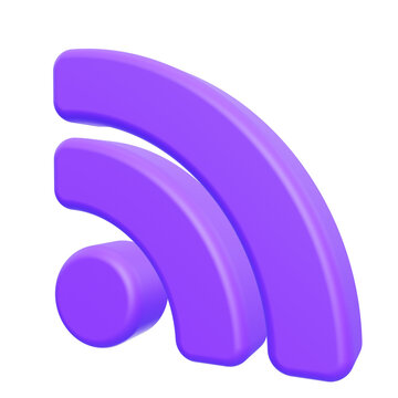 Vibrant purple 3D render of an RSS feed signal symbol