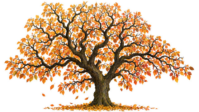 Colorful autumn  tree isolated on transparent background cutout graphic asset