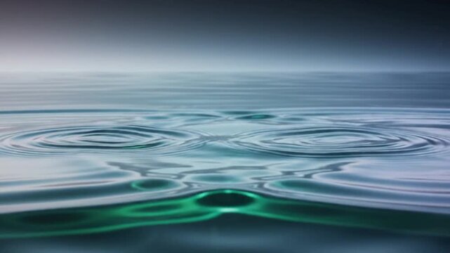 water ripples spreading on calm liquid surface with gradient light reflections