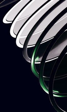 White and emerald 3D hoops sweeping through darkness