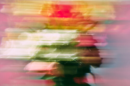 Abstract Motion Blur Background of Colorful Flowers with Horizontal Streaks