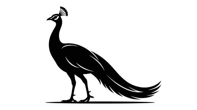 Elegant black peacock silhouette illustration vector graphic design element