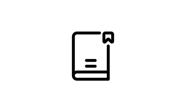 Book with bookmark black outline icon animation moving up and down, minimalist line art motion graphic for education design use