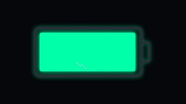 Vibrant 2D battery icon with a tiny lightning storm inside, bouncing electric bolts and an energy-filled charge bar, playful vector animation, seamless loop.
