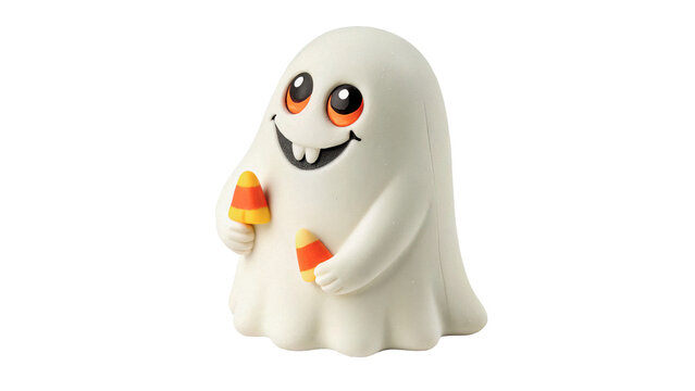 Halloween white ghost figurine spooky cute home decoration isolated on transparent background