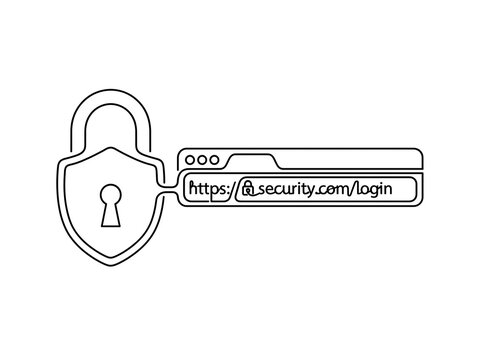Continuous Line Art of Web Browser Security and Shield Padlock