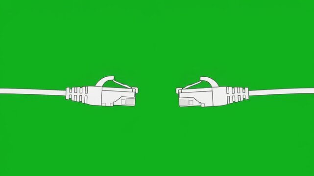 Network cables disconnected against a vibrant green screen for easy composition