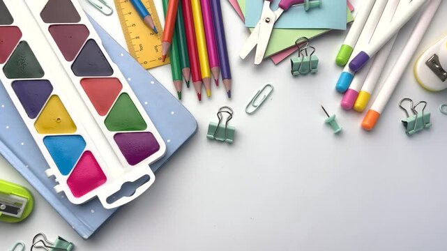 School supplies and stationery on white background
