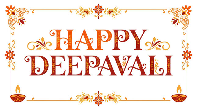 Happy diwali festive greeting with traditional oil lamps and decorative floral elements