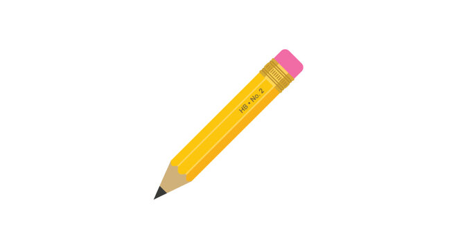 Yellow pencil with pink eraser and hb no 2 marking on white background