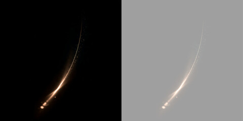 Vertical golden light arc with glowing sparkles. Thin luminous energy curve isolated on transparent background © Антон Миргородський