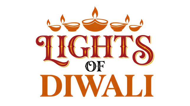 Lights of diwali festive typography with traditional oil lamps for celebration background