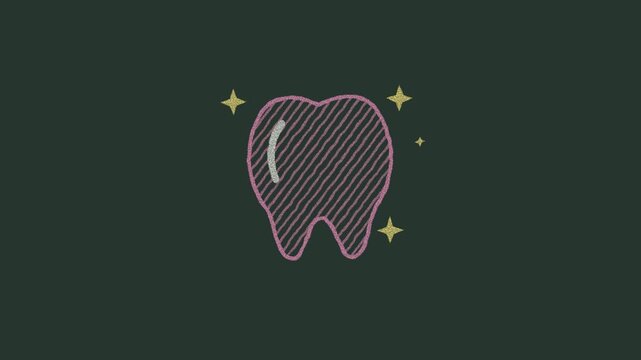 Shiny clean tooth with sparkles chalk drawing animation loop