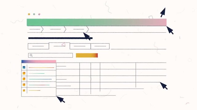 Spreadsheet grid with arrow cursor clicking cell 2d animation