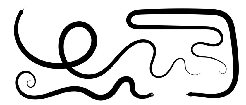 Black snake icon, simple serpent symbol set