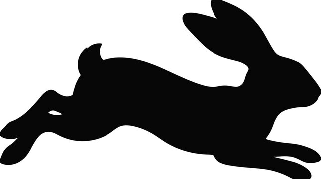 Leaping rabbit silhouette graphic, black jumping hare icon, isolated vector illustration of a running bunny animal shape