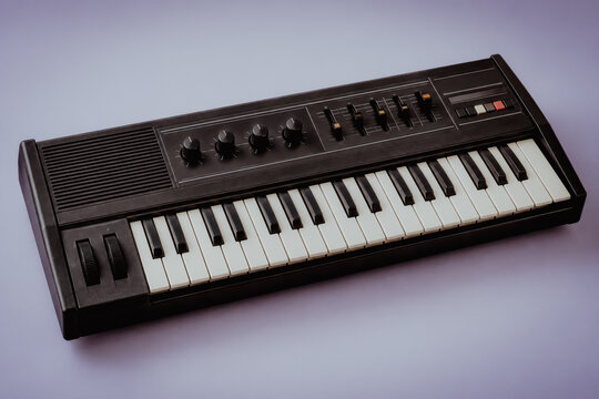 Black analog synthesizer keyboard