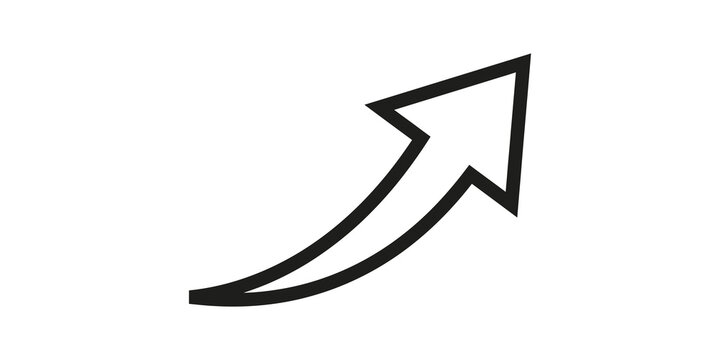 Black outlined upward curved arrow icon symbol representing growth progress or navigation.