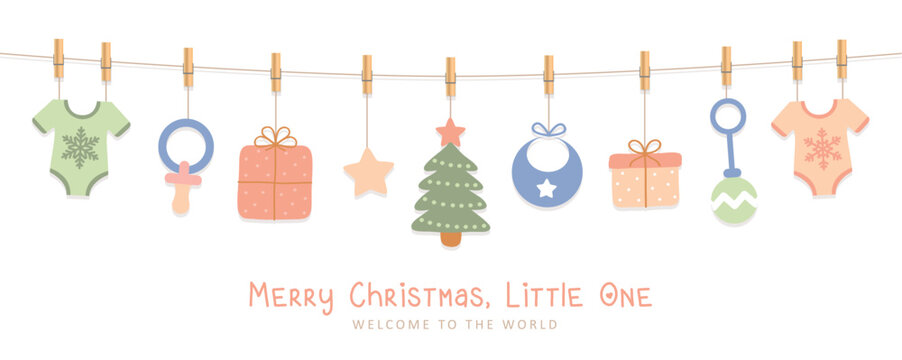 baby welcome greeting card for childbirth at christmas time vector illustration