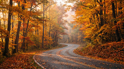 Fototapeta premium road in autumn forest
