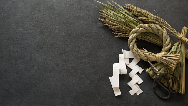Handmade shimenawa straw rope and rice straw for Japanese New Year
