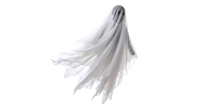 White Ghost Costume With Flowing Sheer Fabric isolated on transparent background