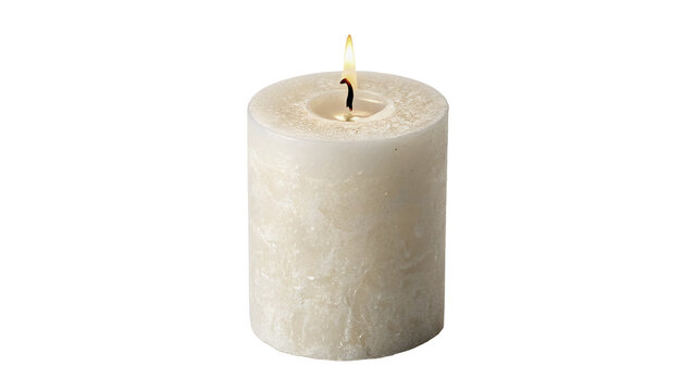 Single white cylindrical wax candle isolated on transparent background