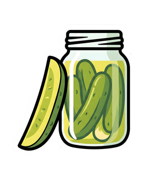 Vibrant Cartoon Pickles in a Jar with a Side Slice Vector Illustration