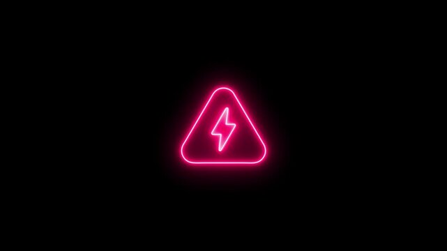 4k ultra hd 3840x2160 pink neon warning hazard triangle icon animation electricity bolt danger symbol dark background motion loop