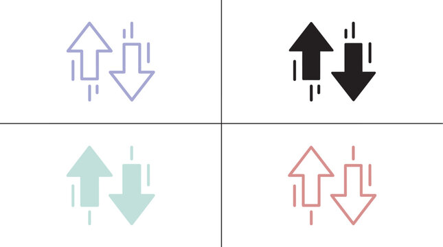Up and Down Exchange Arrows Vector Icon Set with Linear and Solid Style Transfer Pointers for Financial Data Apps and Website Designs