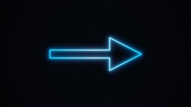 Luminous neon arrow with vibrant electric blue light on dark background, concept for forward progress, ideal for website navigation, futuristic interface design and digital wayfinding
